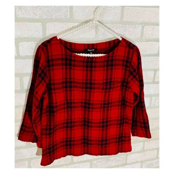 Madewell Curtis Plaid Herald Red  Flannel Tee size Small - Picture 6 of 9